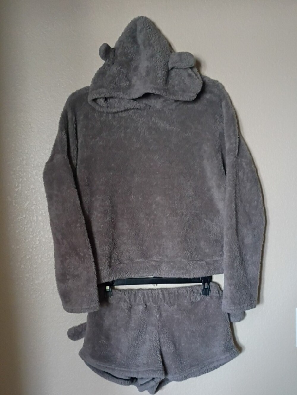 Cozy Grey Hooded Plush Kids Jacket & Shorts Set